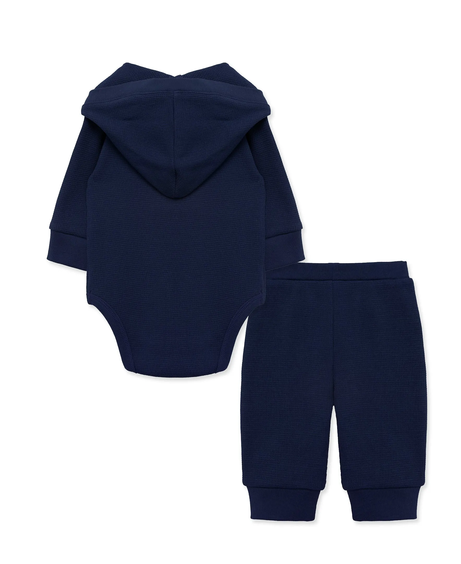 Navy Waffle Knit Bodysuit & Pant Set