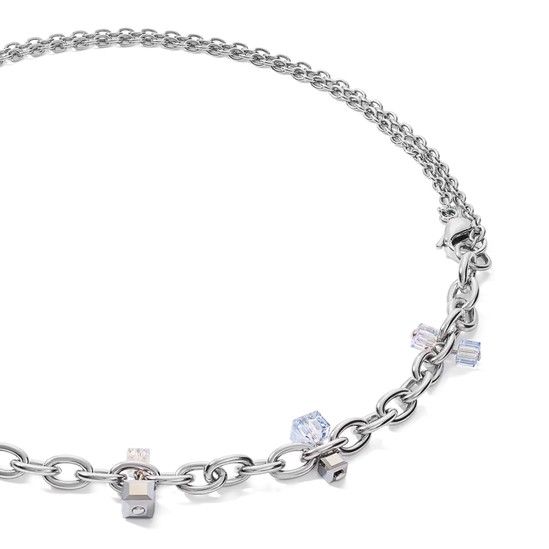 Necklace casual & chunky chain stainless steel & Crystals silver-crystal