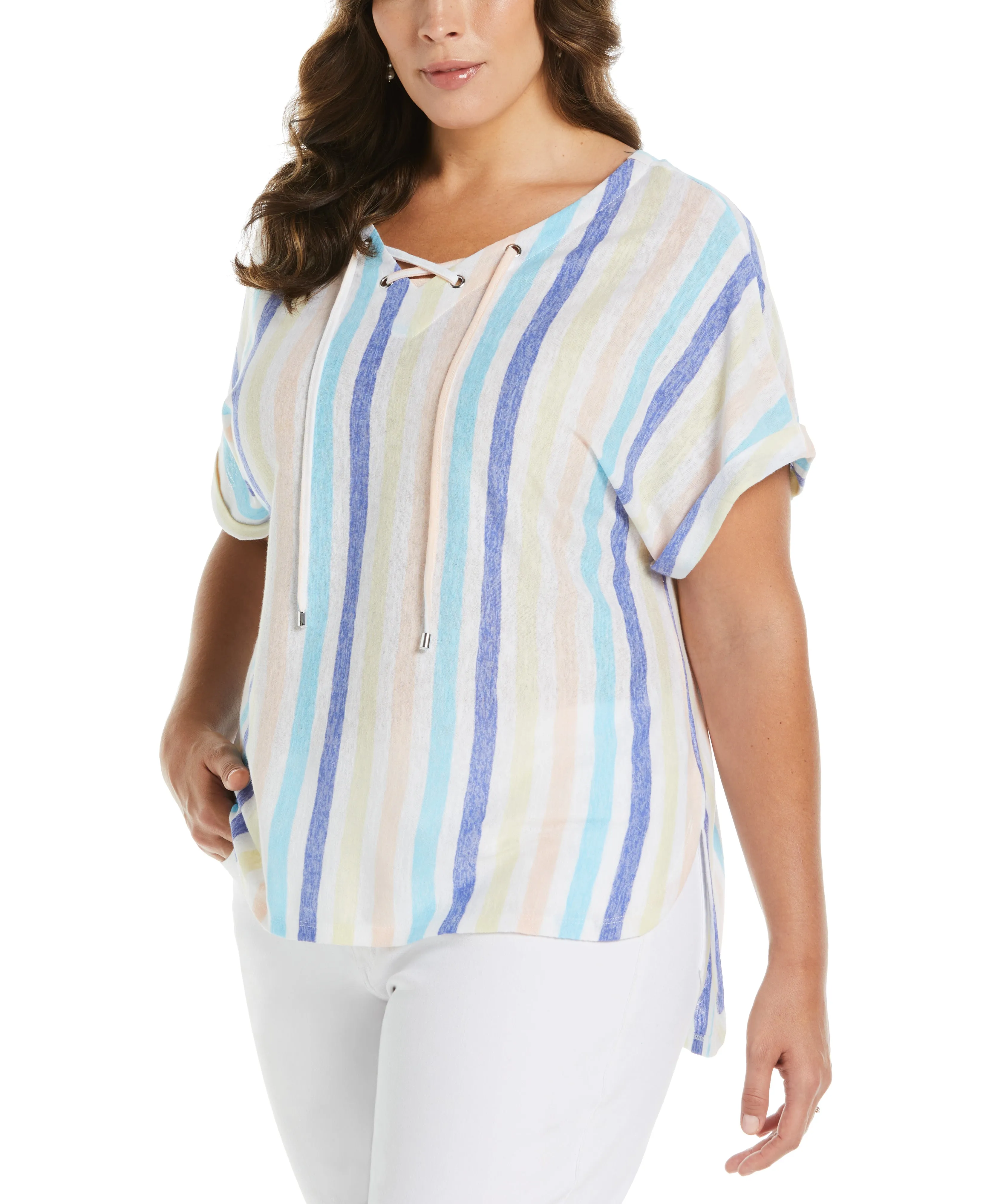 Plus Size Stripe V-neck Top