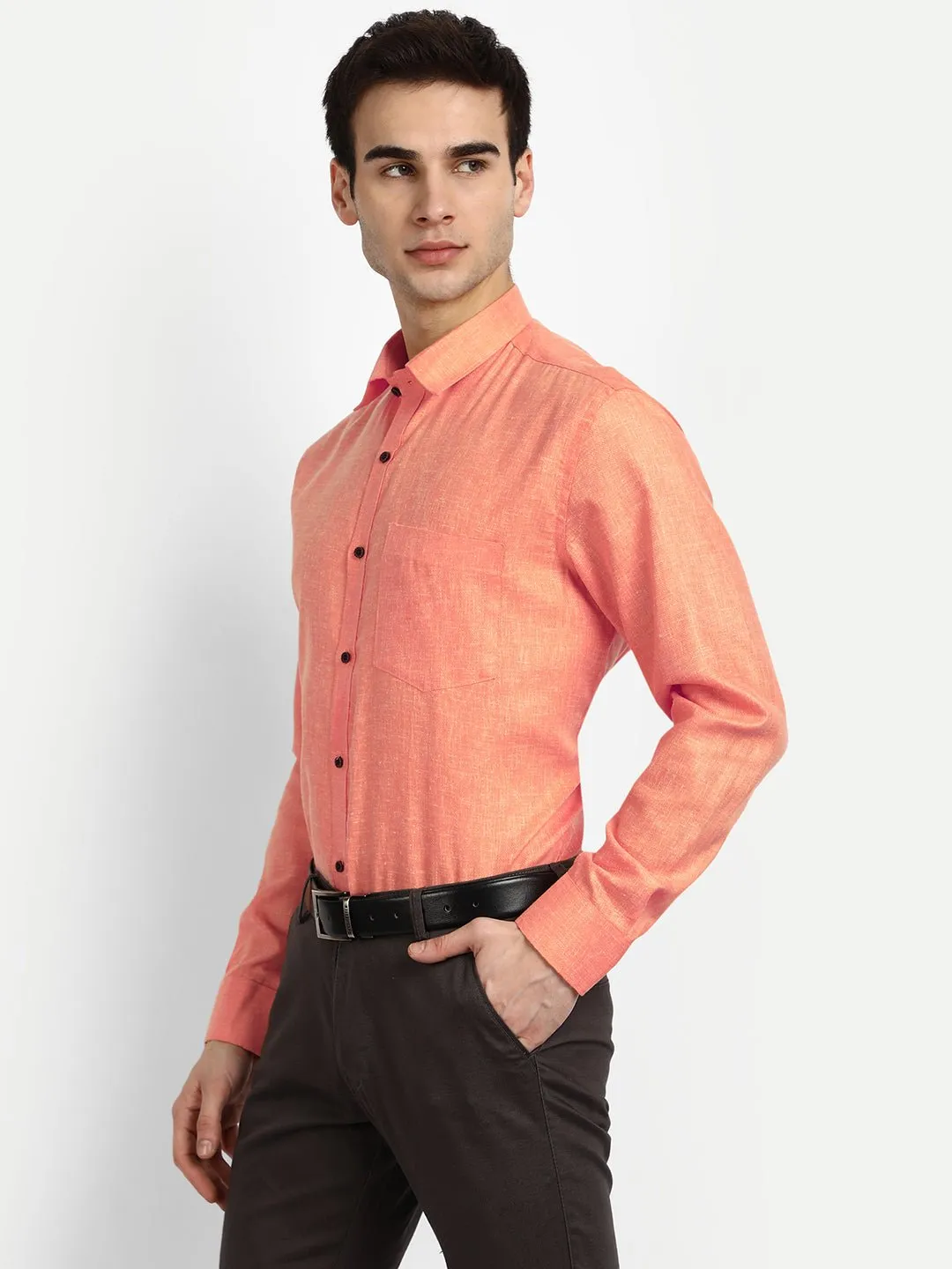 Punekar Cotton Light Orange Color Cotton Linen Formal Shirt for Men's.