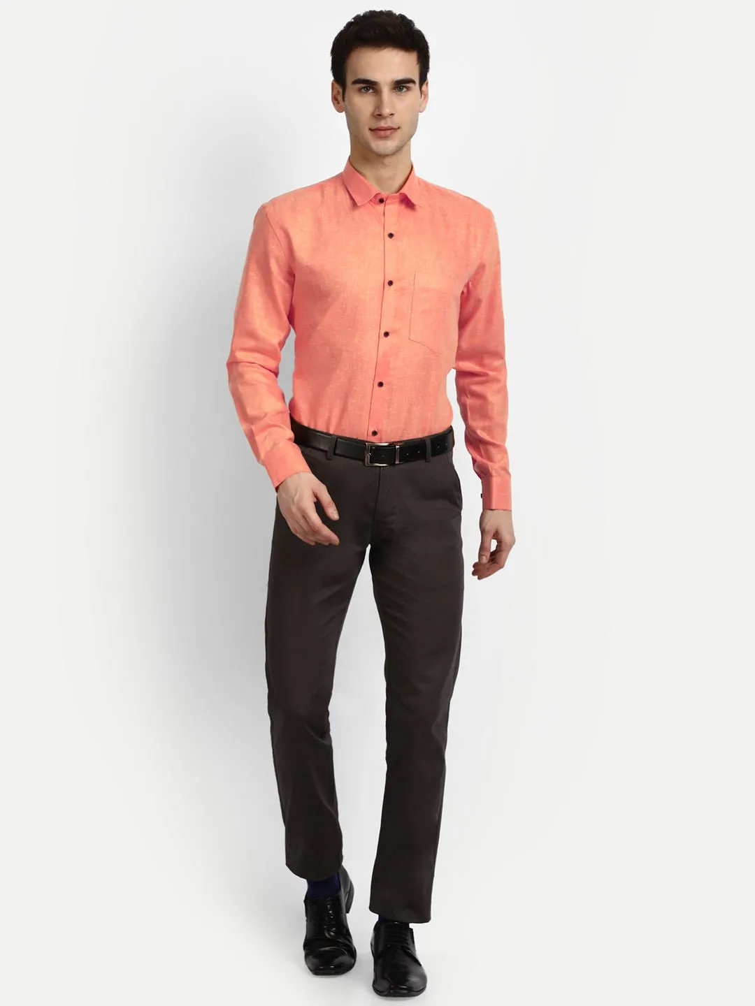 Punekar Cotton Light Orange Color Cotton Linen Formal Shirt for Men's.