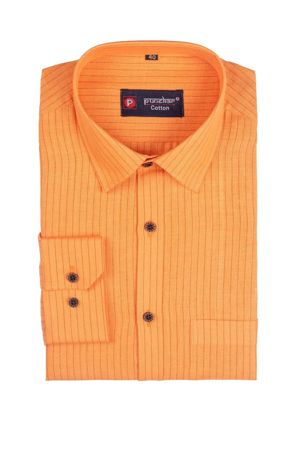 Punekar Cotton Light Orange Color Lining Criss Cross Woven Cotton Shirt for Men's.