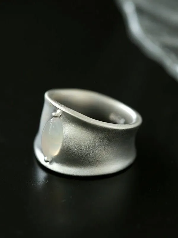 Pure Silver Black Hole Ring-Black Onyx/White Chalcedony