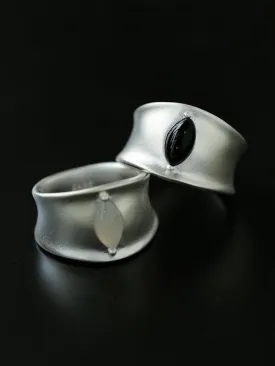 Pure Silver Black Hole Ring-Black Onyx/White Chalcedony