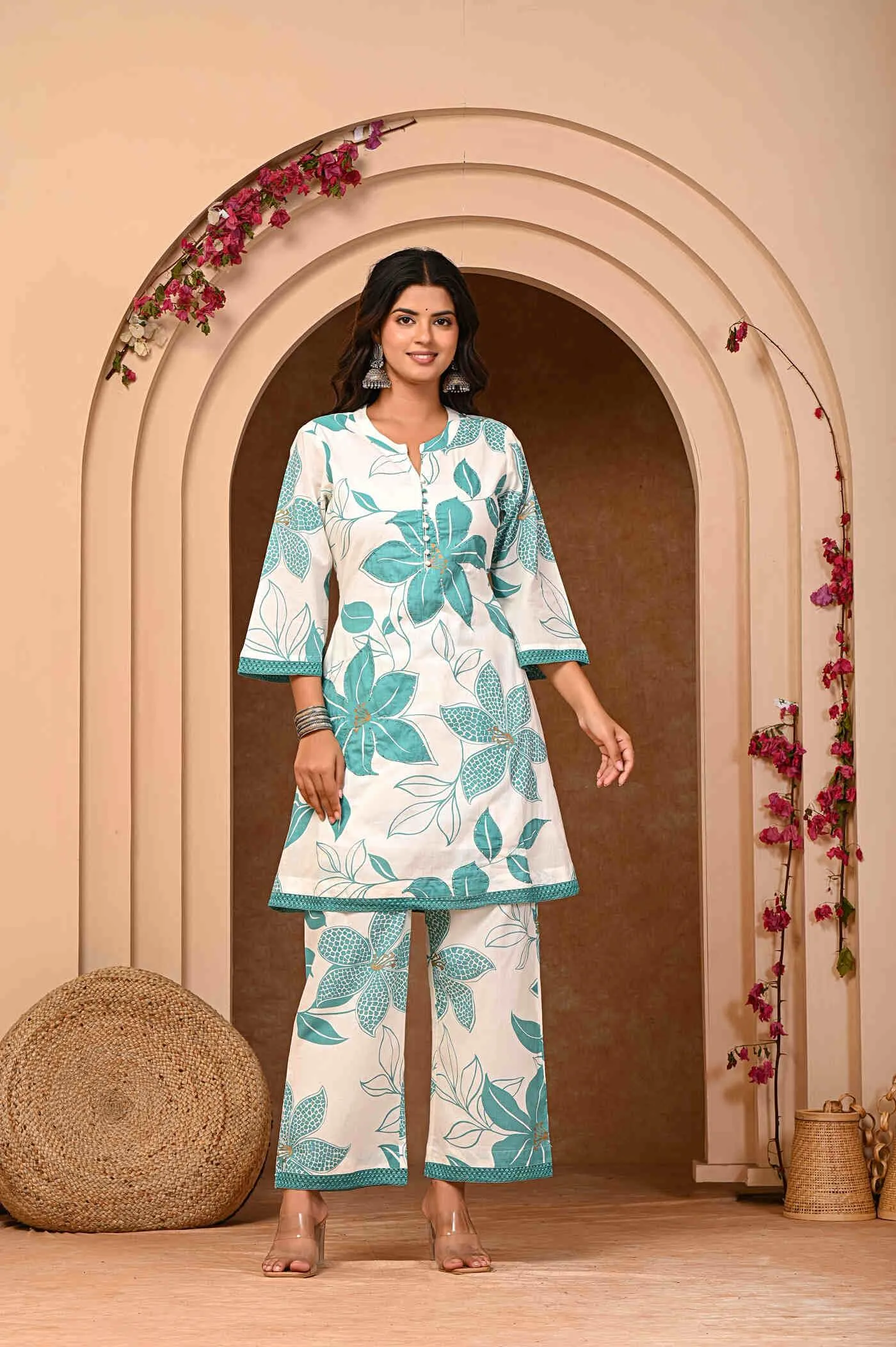 Purple Floral Print Kurta And Pant Set