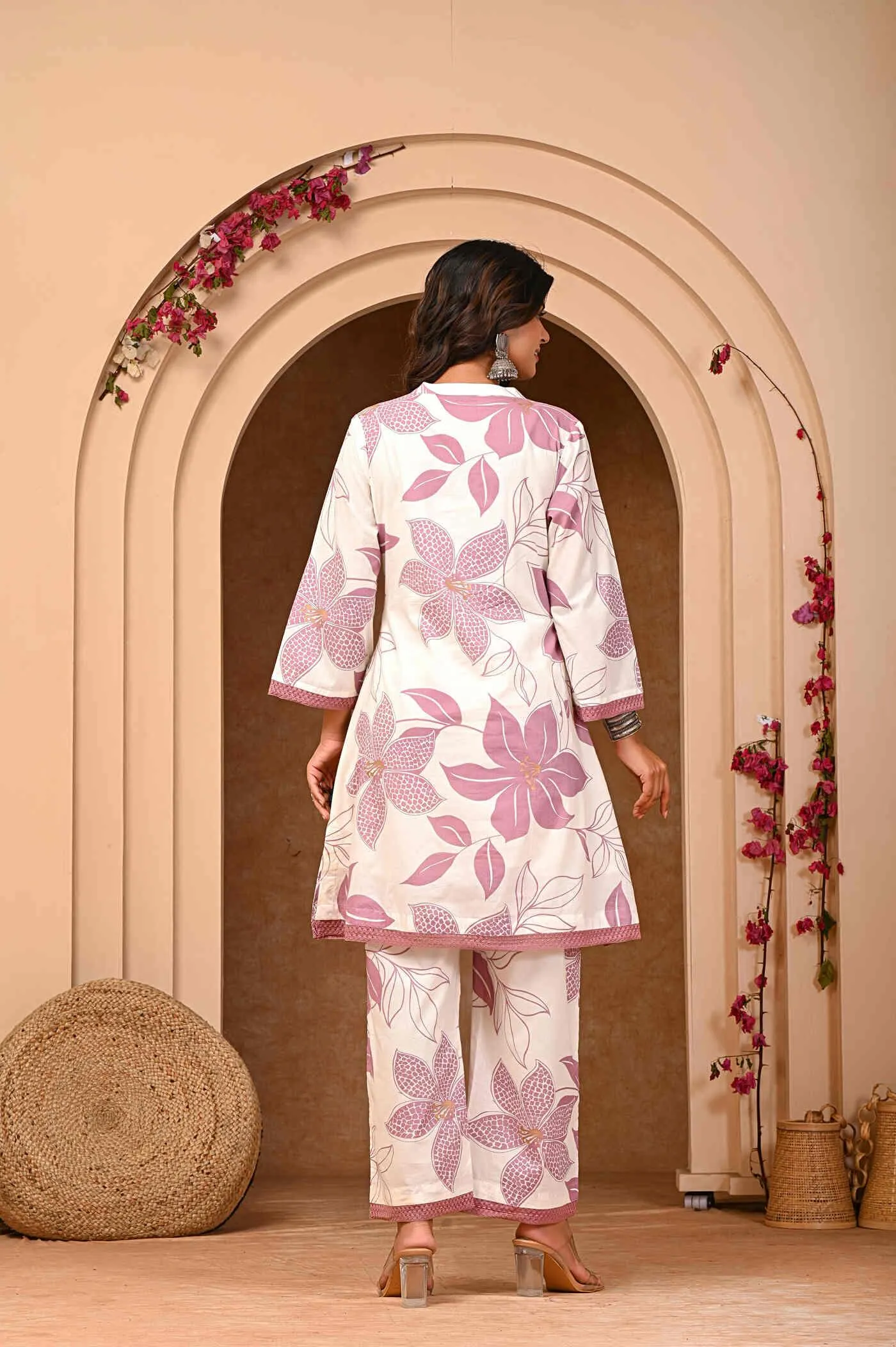 Purple Floral Print Kurta And Pant Set