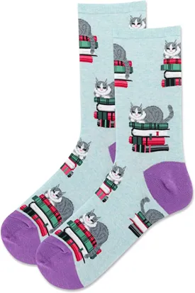 "Kitty Bookend" Cotton Dress Socks by Hot Sox - Medium