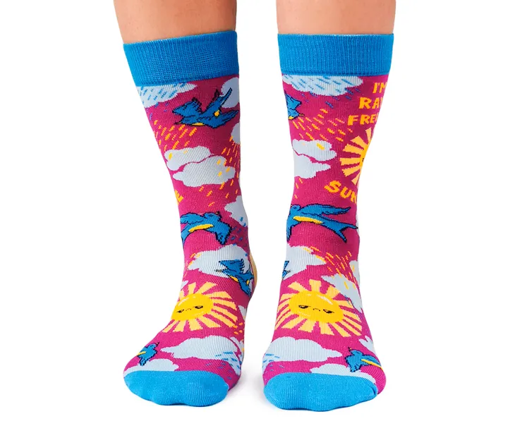 "Ray of Sunshine" Cotton Crew Socks by Uptown Sox - Medium