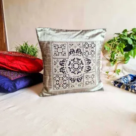 Sage Green Finely Embroidered Silk Cushion Cover