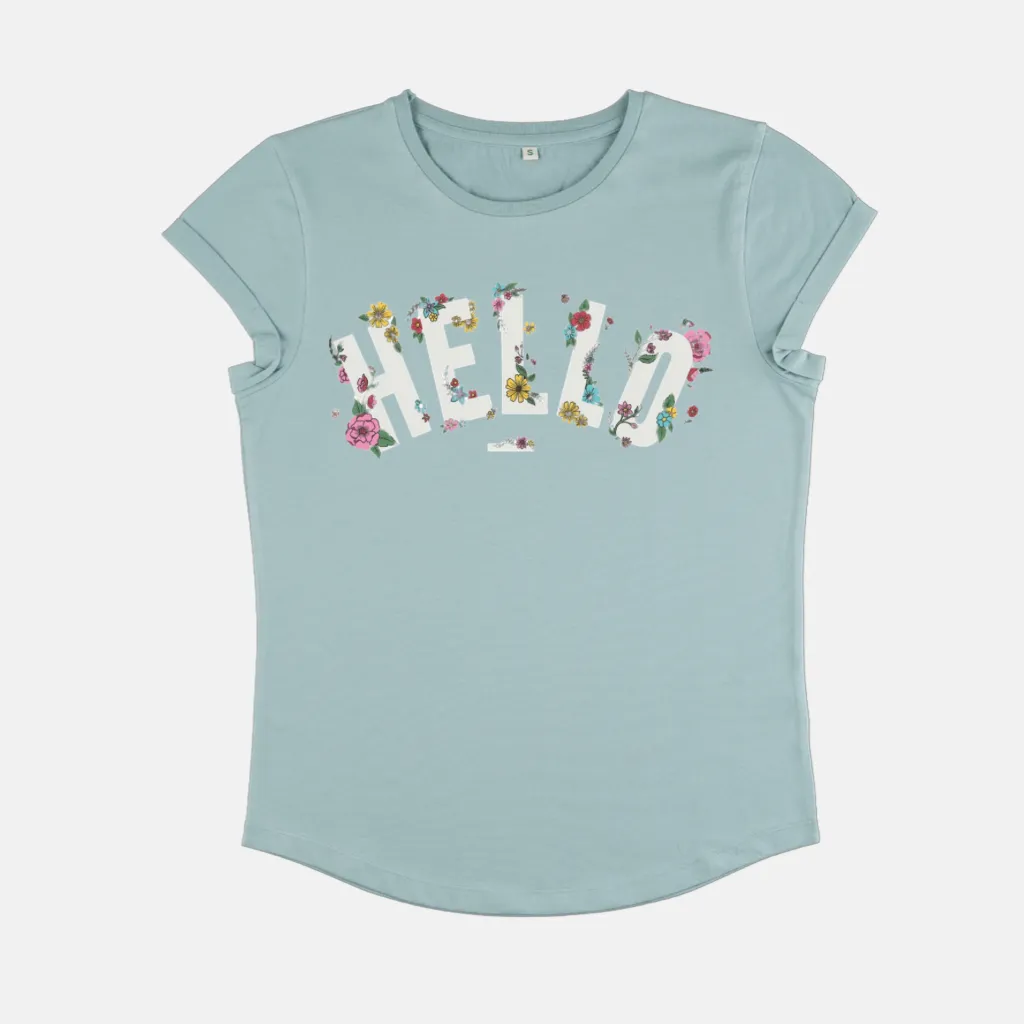 Sage Organic Cotton Floral Hello T-Shirt