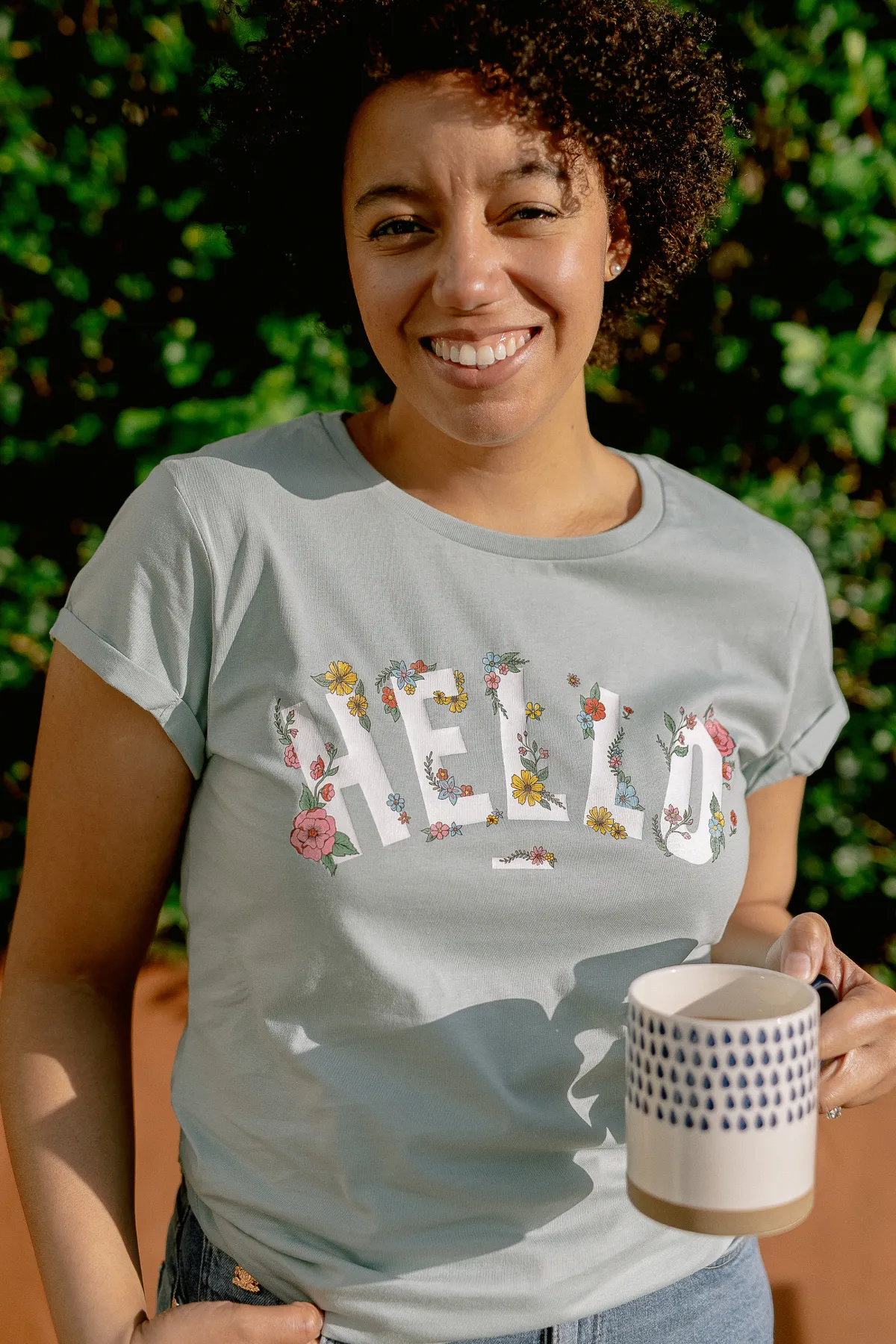 Sage Organic Cotton Floral Hello T-Shirt