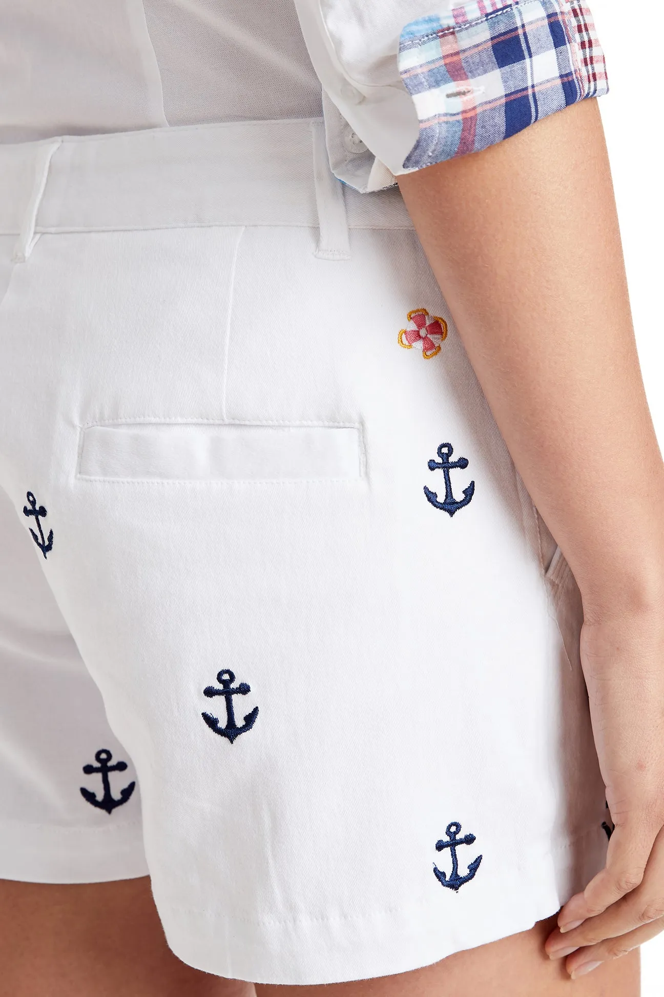 Sailing Short Stretch Twill White with Anchor