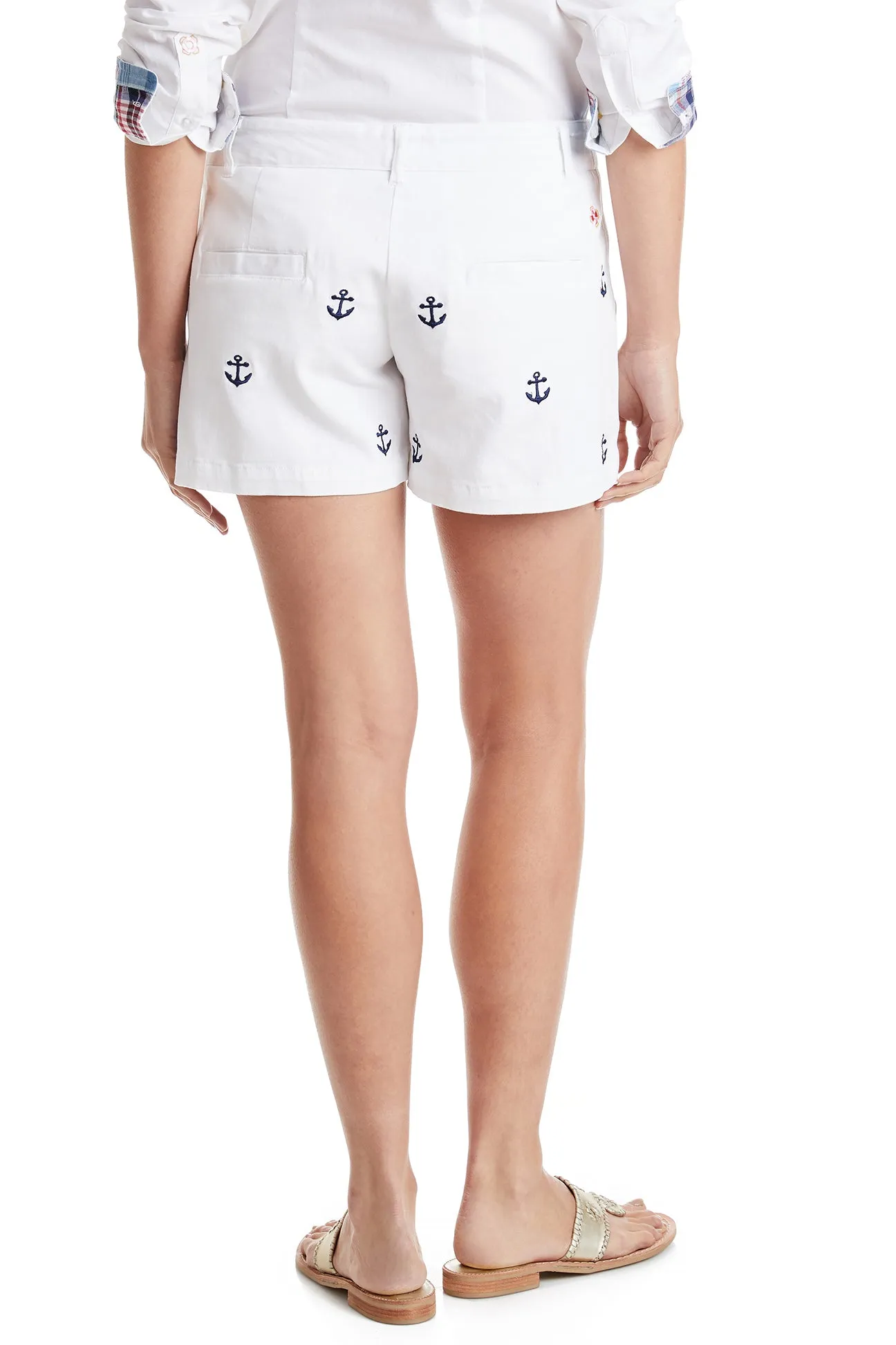 Sailing Short Stretch Twill White with Anchor