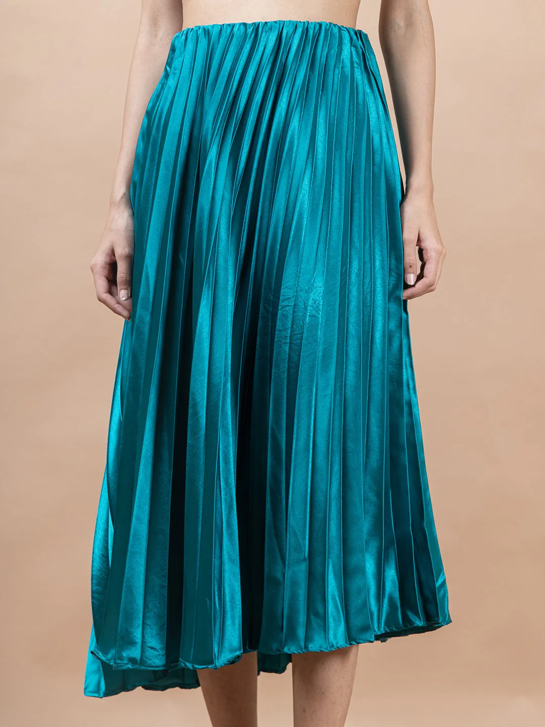 Sea Green Flared Skirt with Accordion Pleats