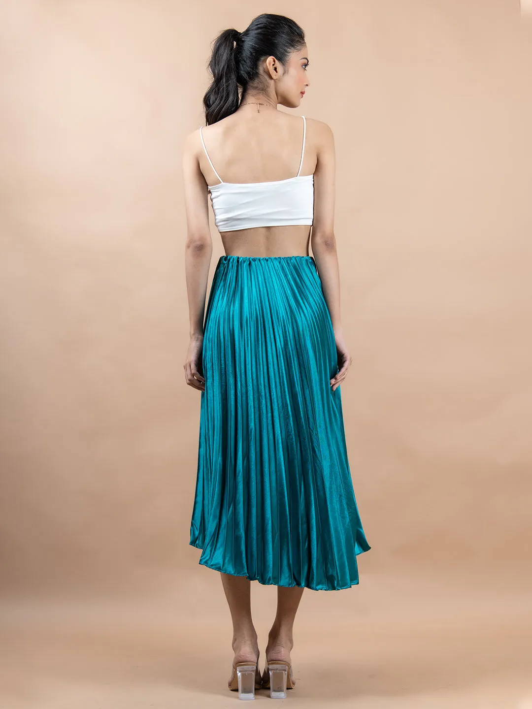 Sea Green Flared Skirt with Accordion Pleats