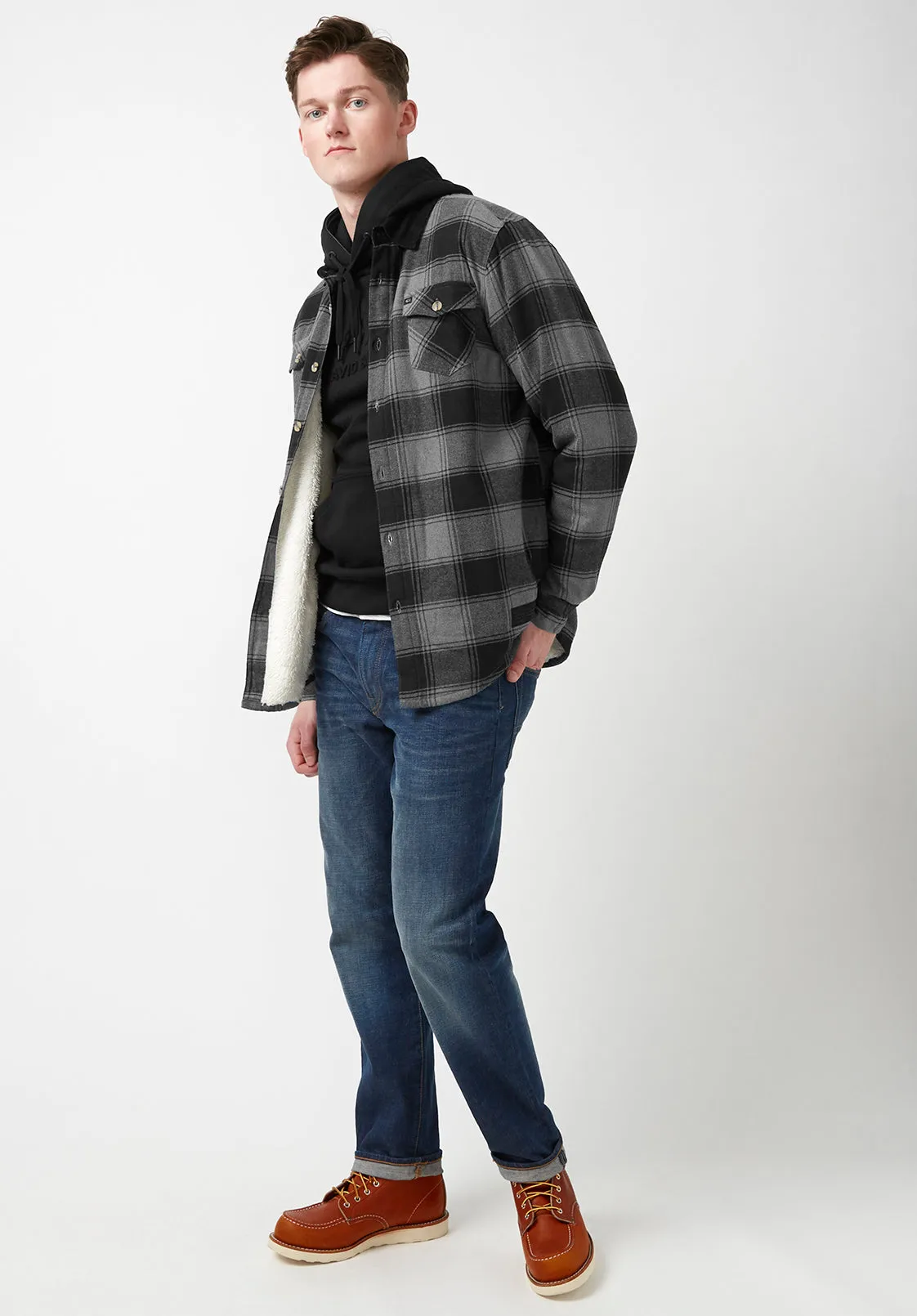 Seveno Men's Shacket in Grey Black Plaid - BPM13670B