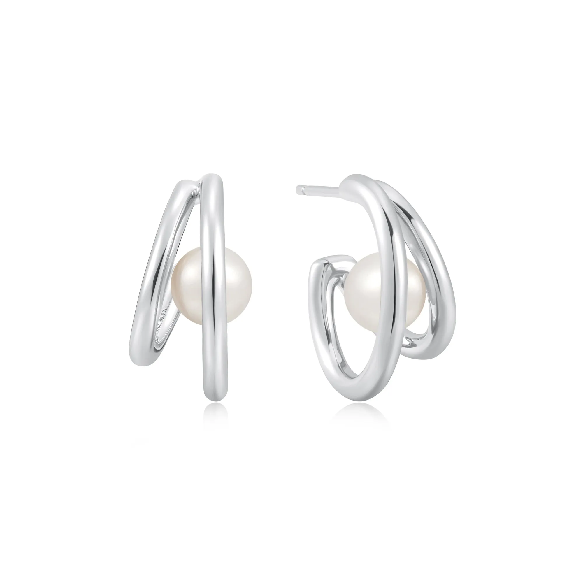 Silver Duo Freshwater Pearl Stud Hoops