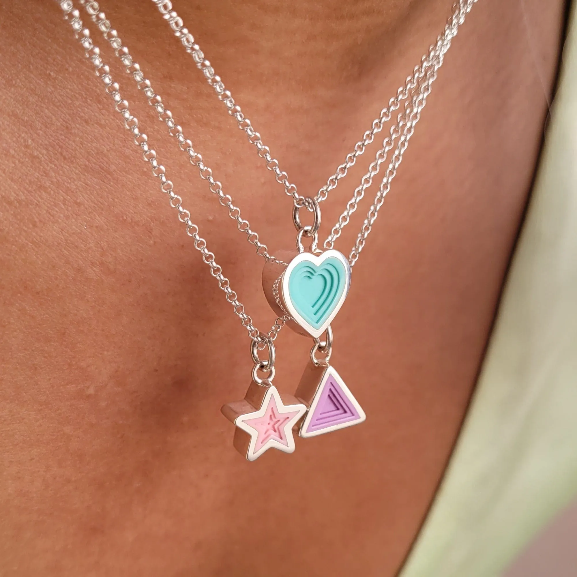 Silver Geometric Pink Star Charm Necklace