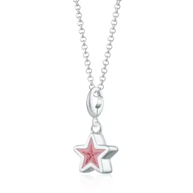 Silver Geometric Pink Star Charm Necklace