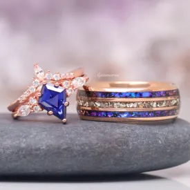 Skye Orion Nebula & Cornflower Sapphire Couples Ring