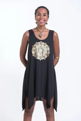 Super Soft Cotton Mandala Tank Dress Gold on Black