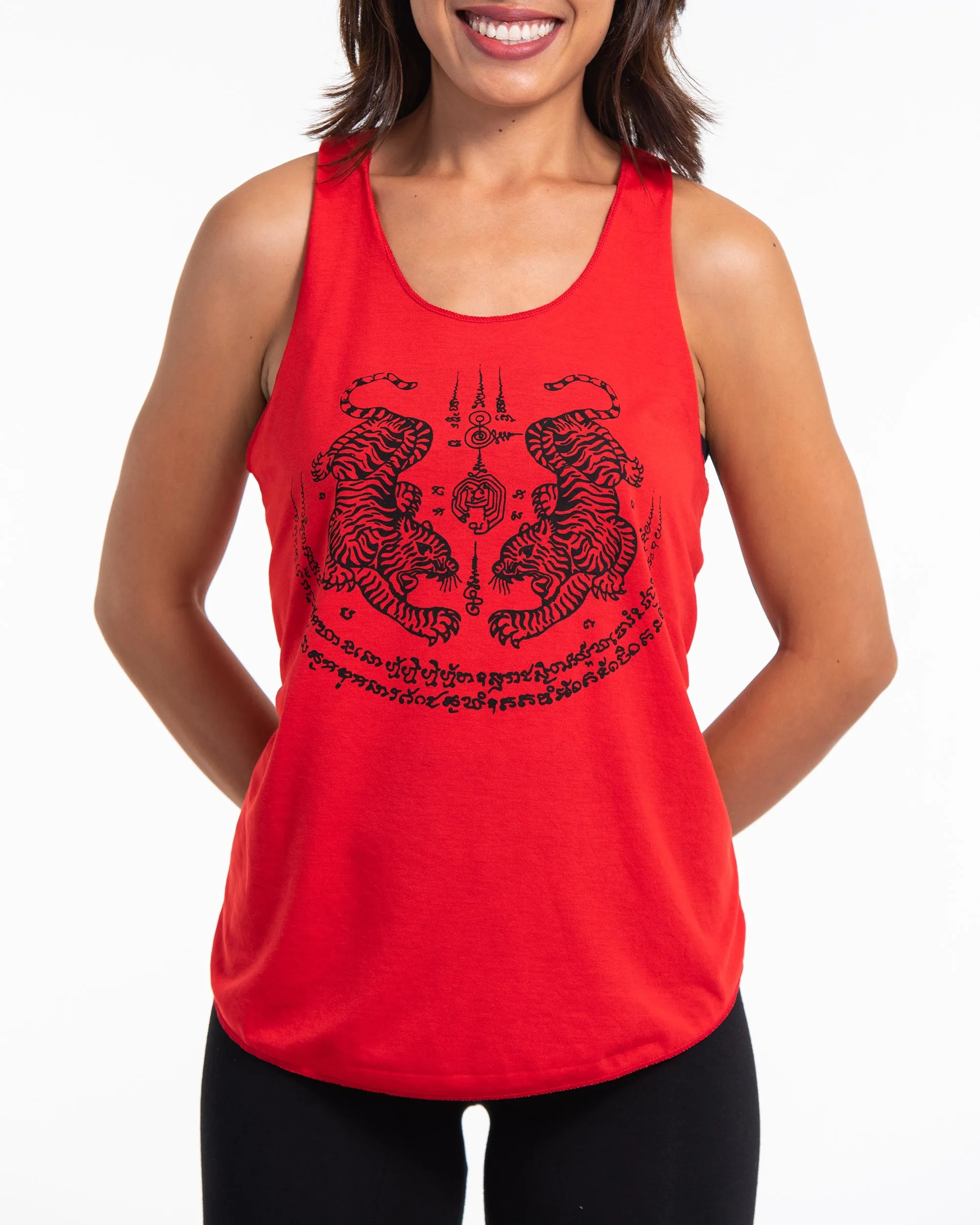 Super Soft Cotton Womens Tiger Tattoo Tank Top in Red