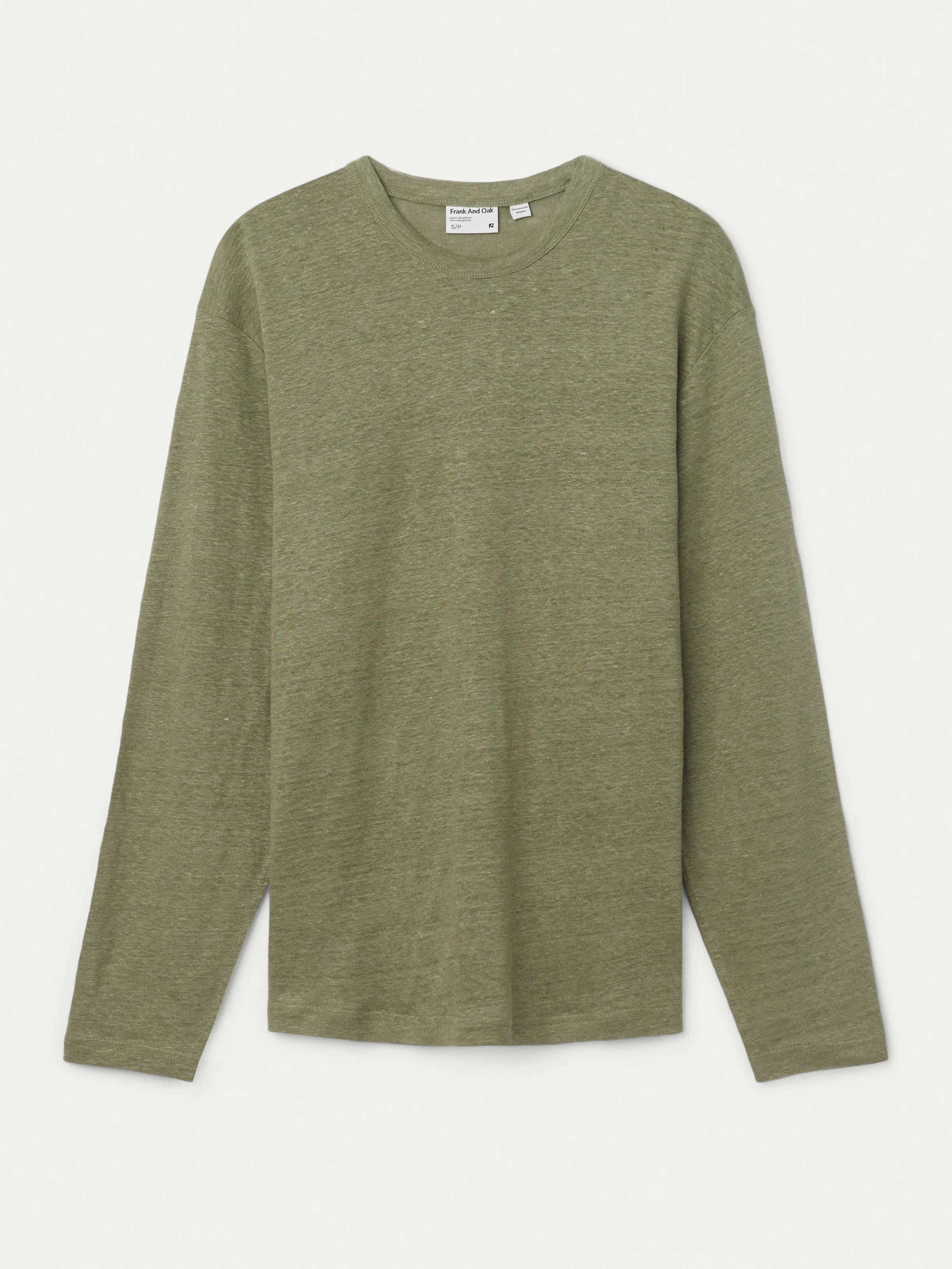 The Long Sleeve Linen T-Shirt in Olive Green