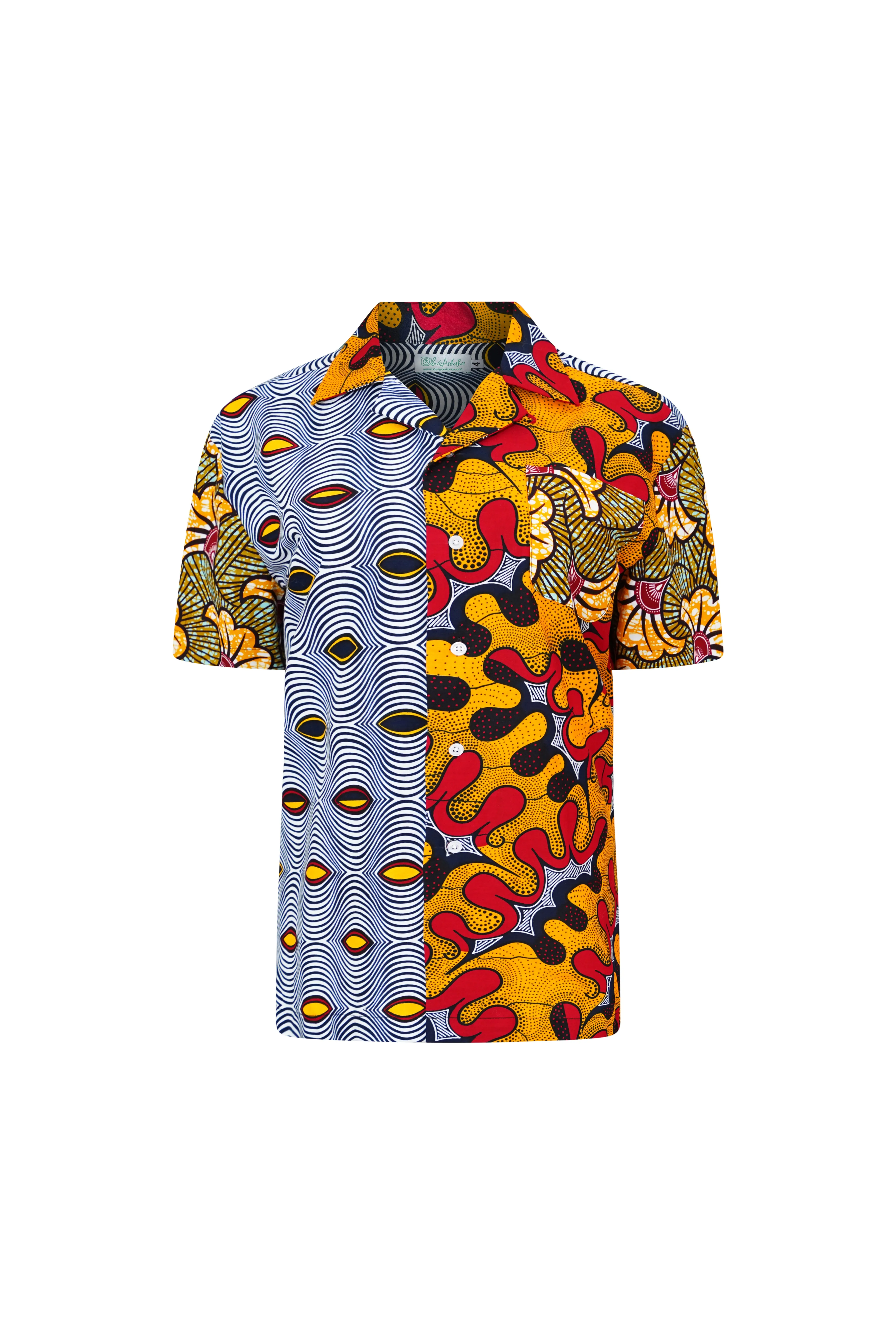 Zika Loose fit Bowling Collar Unisex Shirt - Mix Match Awoluba/Rolls Royce Red Yellow and Black African Ankara Wax Cotton Print